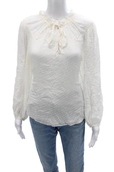 Rebecca Taylor Women White Polka Dot High Neck Tie Blouse Long Sleeve Size 8