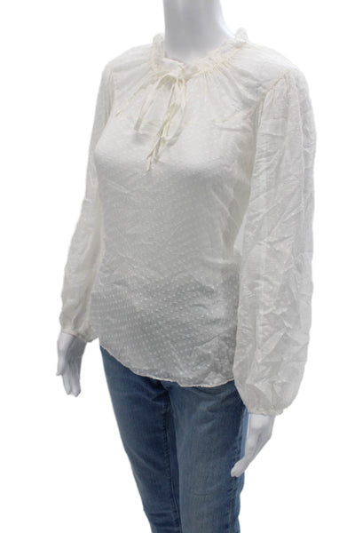 Rebecca Taylor Women White Polka Dot High Neck Tie Blouse Long Sleeve Size 8