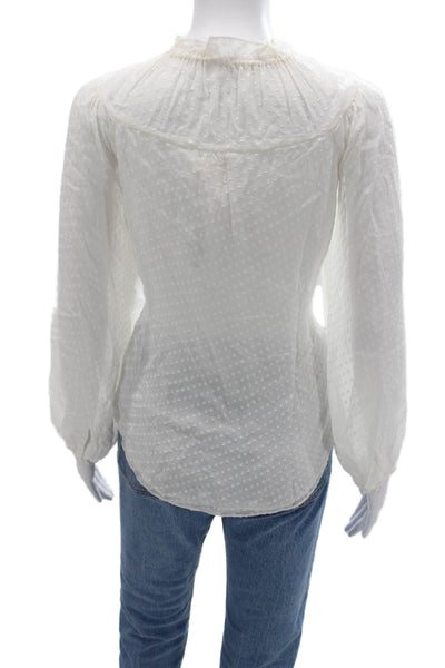 Rebecca Taylor Women White Polka Dot High Neck Tie Blouse Long Sleeve Size 8