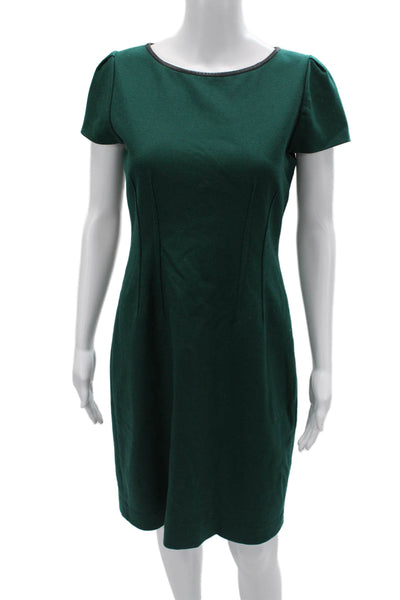 Elie Tahari Women Sheath Dress Green Short Sleeve Round Neck Size 6