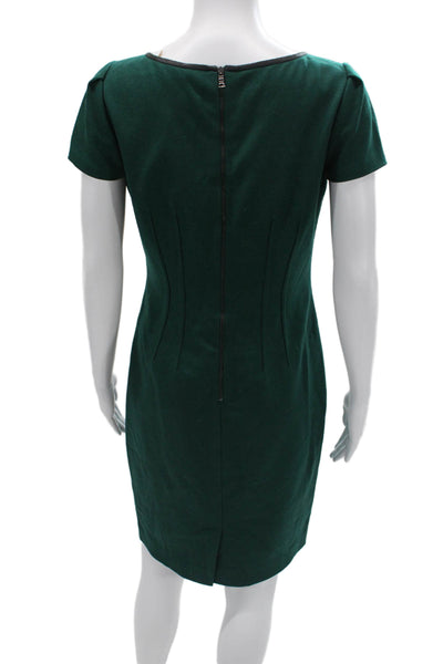 Elie Tahari Women Sheath Dress Green Short Sleeve Round Neck Size 6