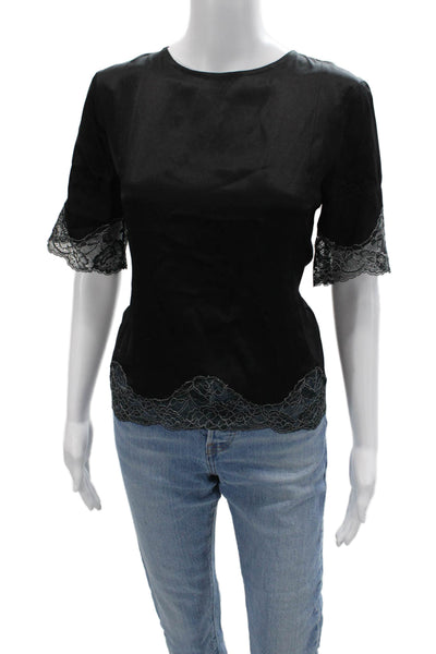 Sandro Womens Black Silk Round Neck Short Sleeve Blouse Size 3