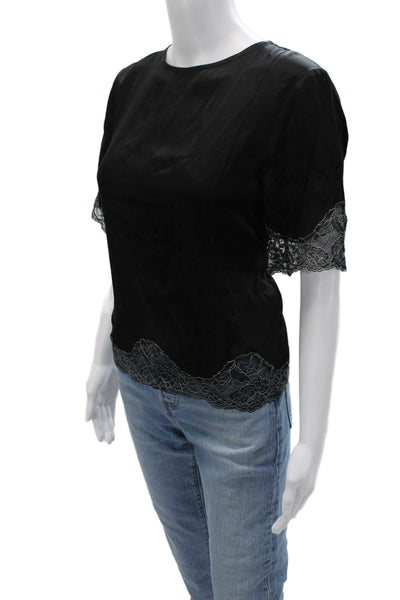 Sandro Womens Black Silk Round Neck Short Sleeve Blouse Size 3