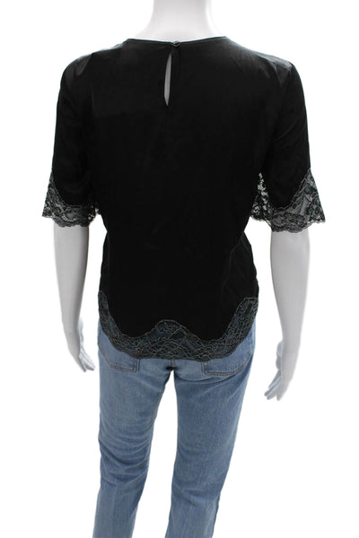 Sandro Womens Black Silk Round Neck Short Sleeve Blouse Size 3
