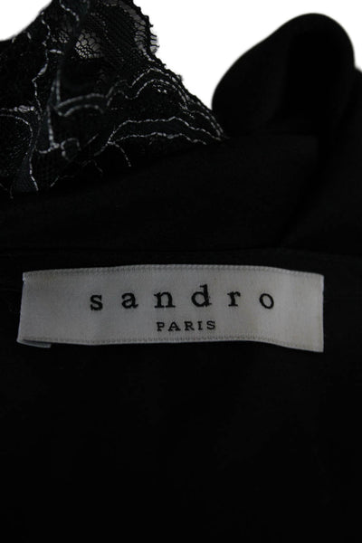 Sandro Womens Black Silk Round Neck Short Sleeve Blouse Size 3