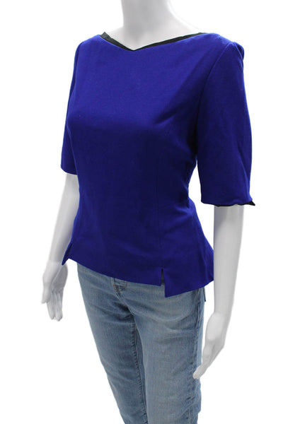 Elie Tahari Womens Designer Blue Silk Zip 3/4 Sleeve Solid Blouse Size M