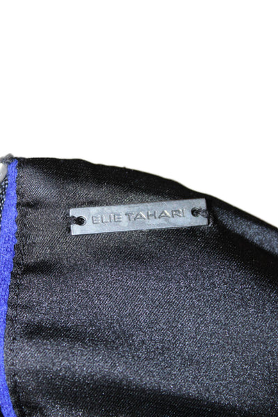 Elie Tahari Womens Designer Blue Silk Zip 3/4 Sleeve Solid Blouse Size M