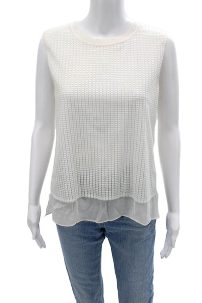 Vince Women White Silk Sleeveless Crew Neck Basic Tank Designer Size S