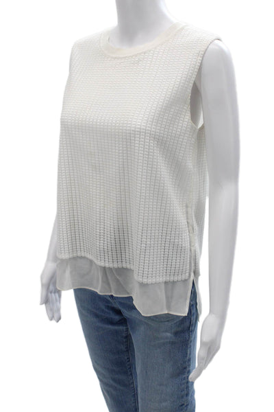 Vince Women White Silk Sleeveless Crew Neck Basic Tank Designer Size S