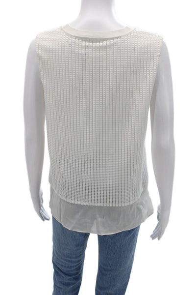 Vince Women White Silk Sleeveless Crew Neck Basic Tank Designer Size S