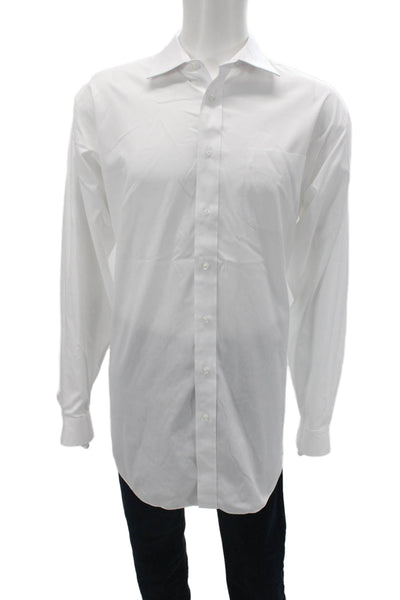 Jos A Bank Mens Point Collar Dress Shirt White Long Sleeve 100% Cotton Size L