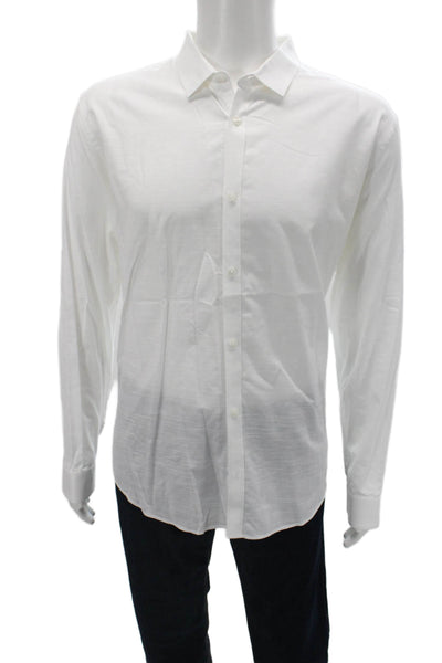 Calvin Klein Mens Solid White Point Collar Dress Shirt Long Sleeve Size XL