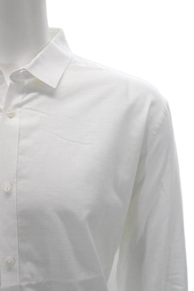 Calvin Klein Mens Solid White Point Collar Dress Shirt Long Sleeve Size XL