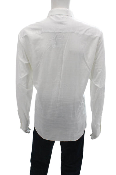 Calvin Klein Mens Solid White Point Collar Dress Shirt Long Sleeve Size XL