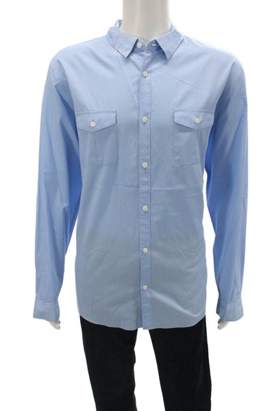 Calvin Klein Mens Button-Down Long Sleeve Light Blue Cotton Shirt Size XL