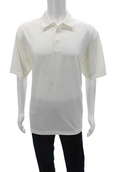 Nike Golf Mens White Solid Collared Polo Short Sleeve Polyester Spandex Size L