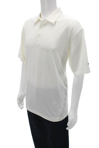 Nike Golf Mens White Solid Collared Polo Short Sleeve Polyester Spandex Size L
