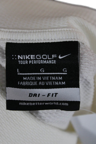 Nike Golf Mens White Solid Collared Polo Short Sleeve Polyester Spandex Size L