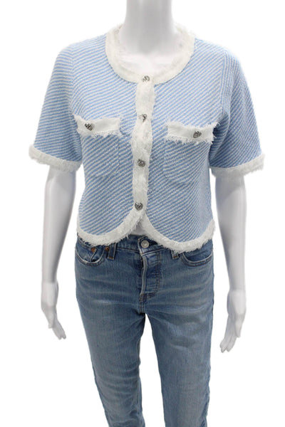 Urban Revivo Womens Cropped Striped Button Up Sweater Light Blue Size 2