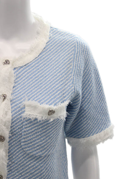 Urban Revivo Womens Cropped Striped Button Up Sweater Light Blue Size 2