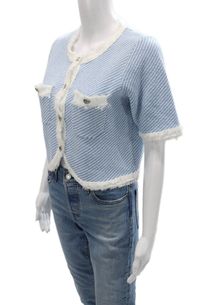 Urban Revivo Womens Cropped Striped Button Up Sweater Light Blue Size 2