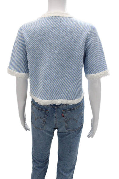 Urban Revivo Womens Cropped Striped Button Up Sweater Light Blue Size 2