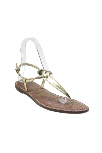 Sam Edelman Womens Ankle T Strap Patent Leather Sandals Gold Size 6.5