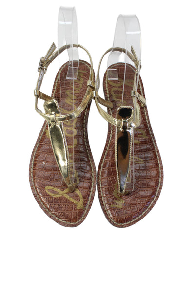 Sam Edelman Womens Ankle T Strap Patent Leather Sandals Gold Size 6.5