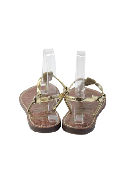 Sam Edelman Womens Ankle T Strap Patent Leather Sandals Gold Size 6.5