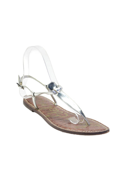 Sam Edelman Womens Ankle T Strap Patent Leather Sandals Silver Size 6.5
