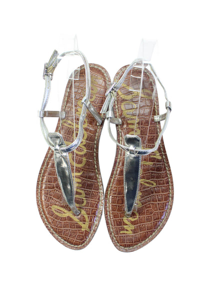 Sam Edelman Womens Ankle T Strap Patent Leather Sandals Silver Size 6.5