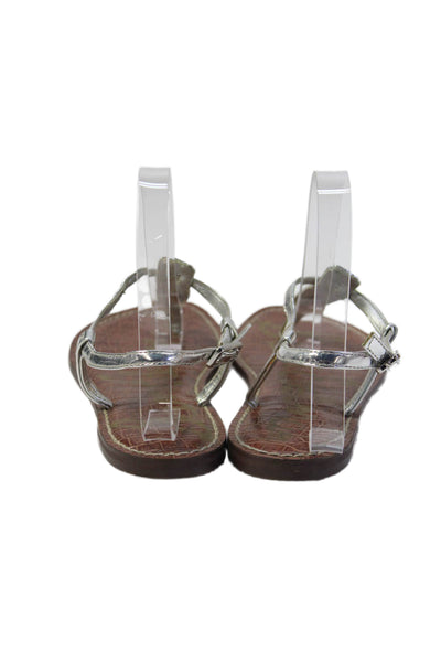 Sam Edelman Womens Ankle T Strap Patent Leather Sandals Silver Size 6.5