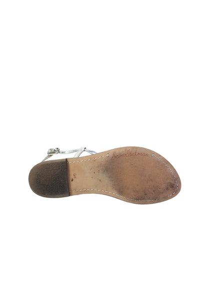 Sam Edelman Womens Ankle T Strap Patent Leather Sandals Silver Size 6.5