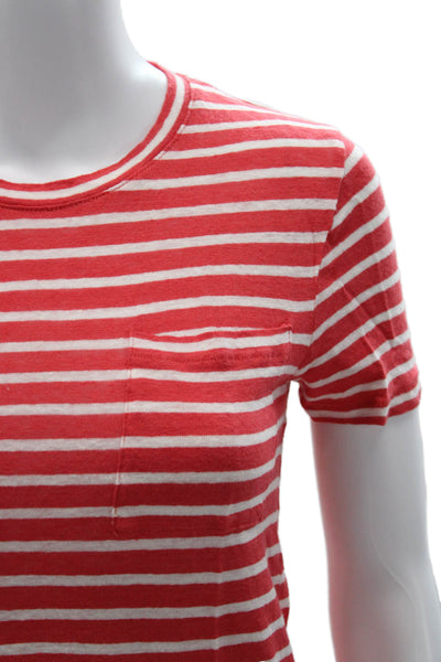 J Crew Women Basic Red Striped Linen T-Shirt Short Sleeve Size S