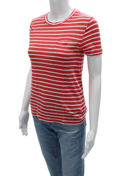 J Crew Women Basic Red Striped Linen T-Shirt Short Sleeve Size S