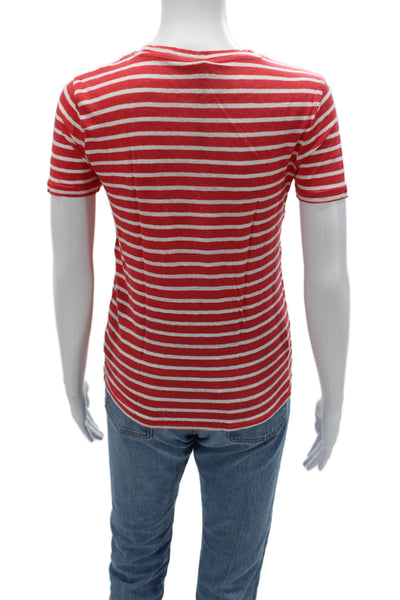 J Crew Women Basic Red Striped Linen T-Shirt Short Sleeve Size S