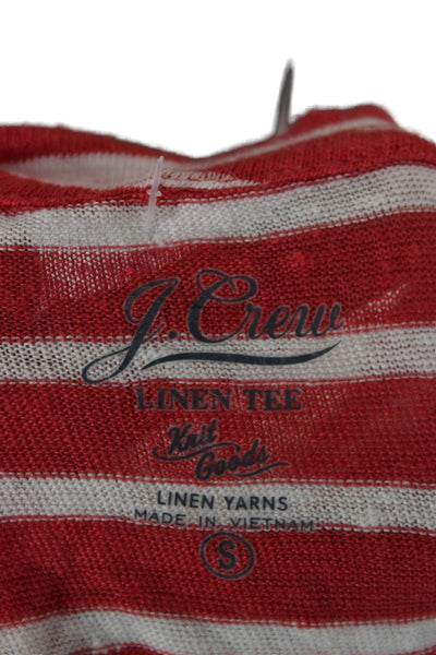J Crew Women Basic Red Striped Linen T-Shirt Short Sleeve Size S