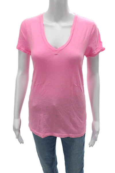 J Crew Womens Basic V-Neck Pink Cotton Short Sleeve T-Shirt Size M
