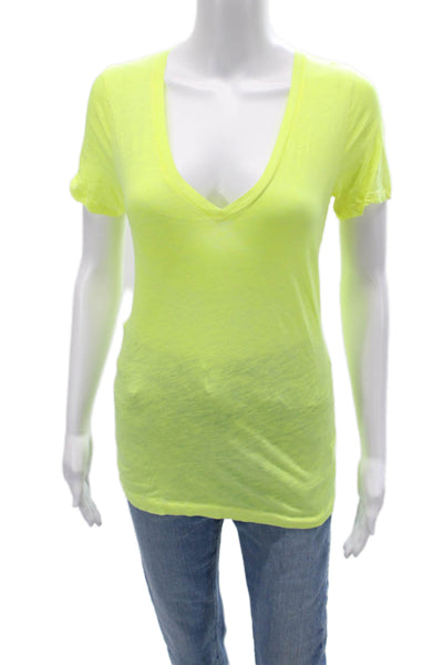 J Crew Women V-Neck Basic Cotton T-Shirt Yellow Short Sleeve Size S