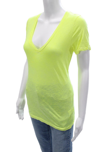 J Crew Women V-Neck Basic Cotton T-Shirt Yellow Short Sleeve Size S