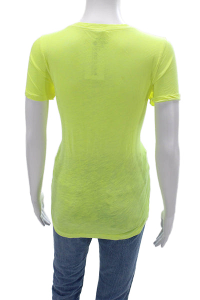 J Crew Women V-Neck Basic Cotton T-Shirt Yellow Short Sleeve Size S