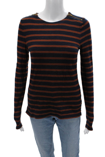 J Crew Women Basic Striped Dark Blue Cotton Crewneck Long Sleeve T-Shirt Size S