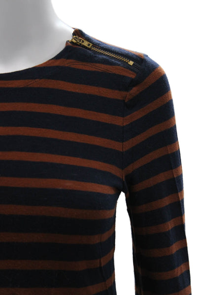 J Crew Women Basic Striped Dark Blue Cotton Crewneck Long Sleeve T-Shirt Size S