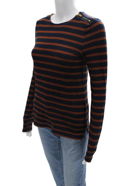 J Crew Women Basic Striped Dark Blue Cotton Crewneck Long Sleeve T-Shirt Size S