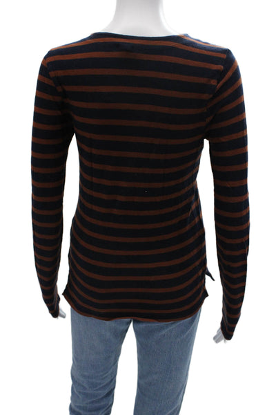 J Crew Women Basic Striped Dark Blue Cotton Crewneck Long Sleeve T-Shirt Size S