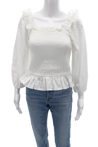 The Drop Womens White Cotton Square Neck Long Sleeve Boho Blouse Size S