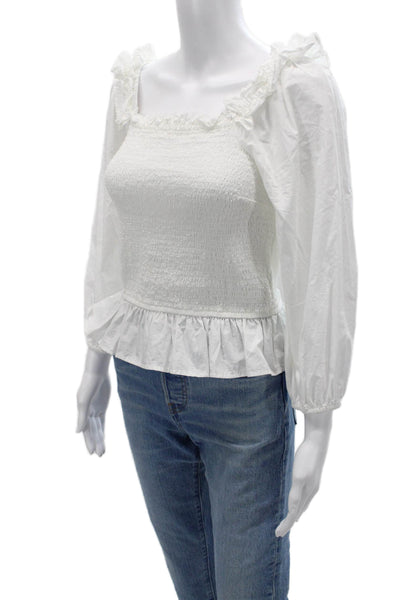 The Drop Womens White Cotton Square Neck Long Sleeve Boho Blouse Size S