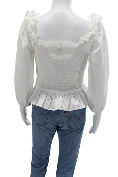 The Drop Womens White Cotton Square Neck Long Sleeve Boho Blouse Size S