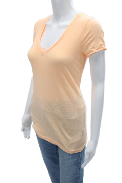 J Crew Women Basic Orange Cotton V Neck Short Sleeve T Shirt Size S