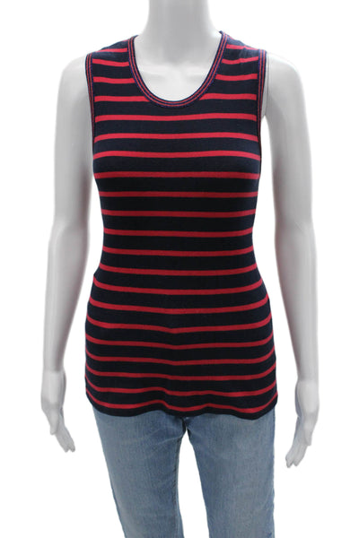 J Crew Women Striped Sleeveless Basic Tank Dark Blue Round Neck Size S